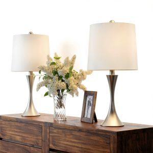 Lavish Home Silver Table Lamps Set of 2 LED Bedroom-0