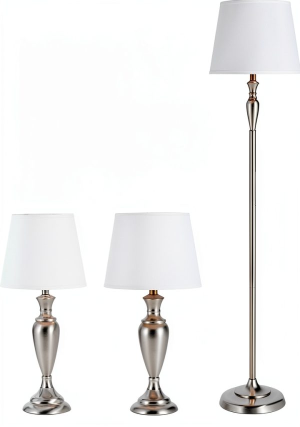 Catalina Lighting Brushed Nickel Lamp Set 3 Piece Indoor-0