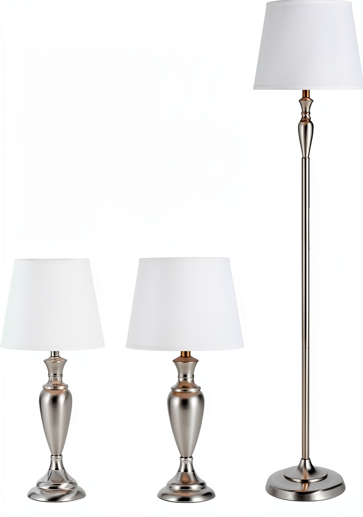 Catalina Lighting brushed nickel lamp set in a modern living room