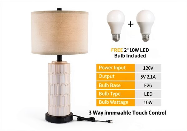 KAWOTI Ceramic Table Lamp Set with USB Charging Modern-5