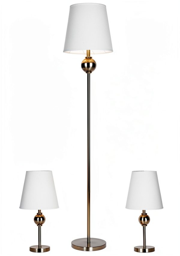 HomeConcept Floor Lamp Set Brushed Nickel White Linen Shades-4