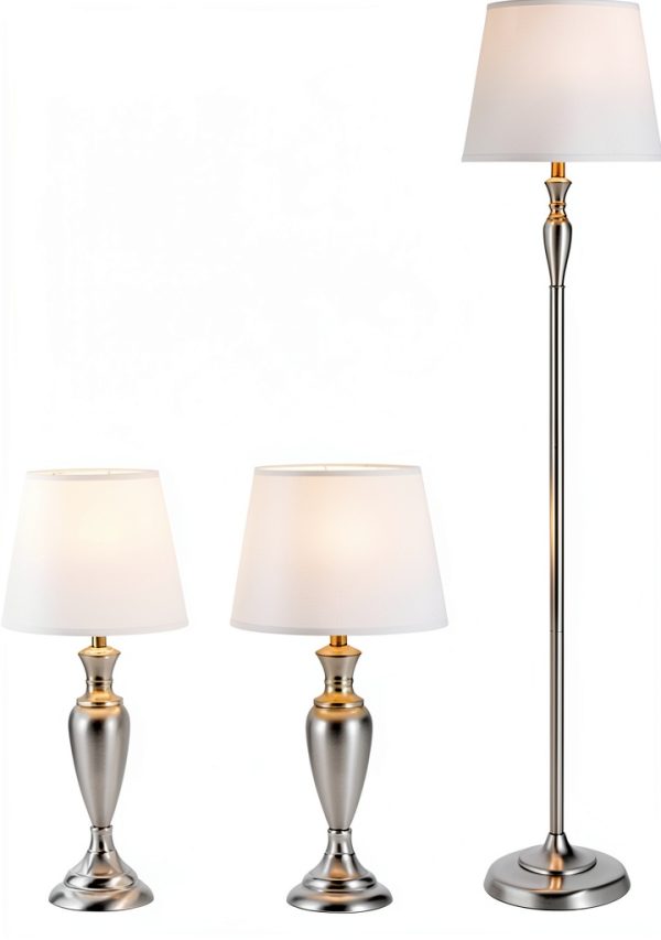 Catalina Lighting Brushed Nickel Lamp Set 3 Piece Indoor-8