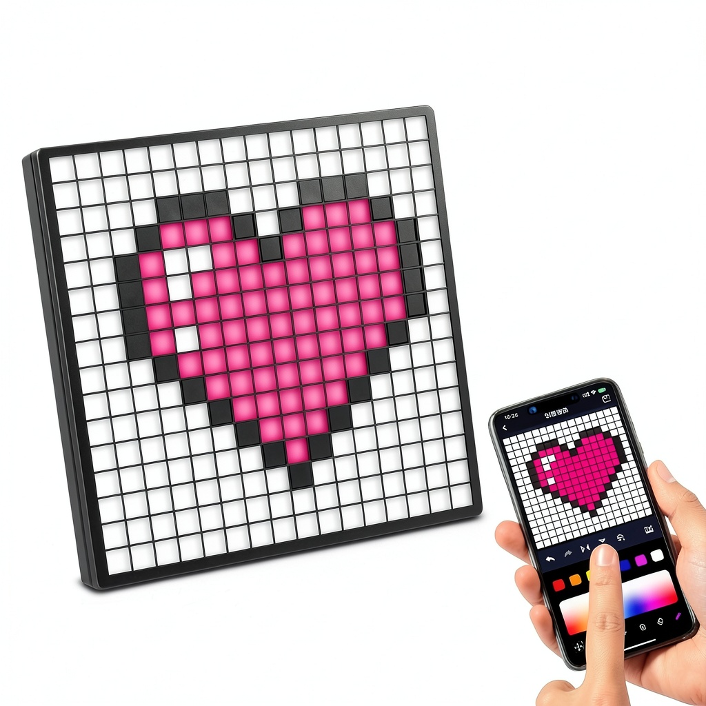 DIYOYOTM LED Pixel Display showing vibrant RGB pixel art on a desk