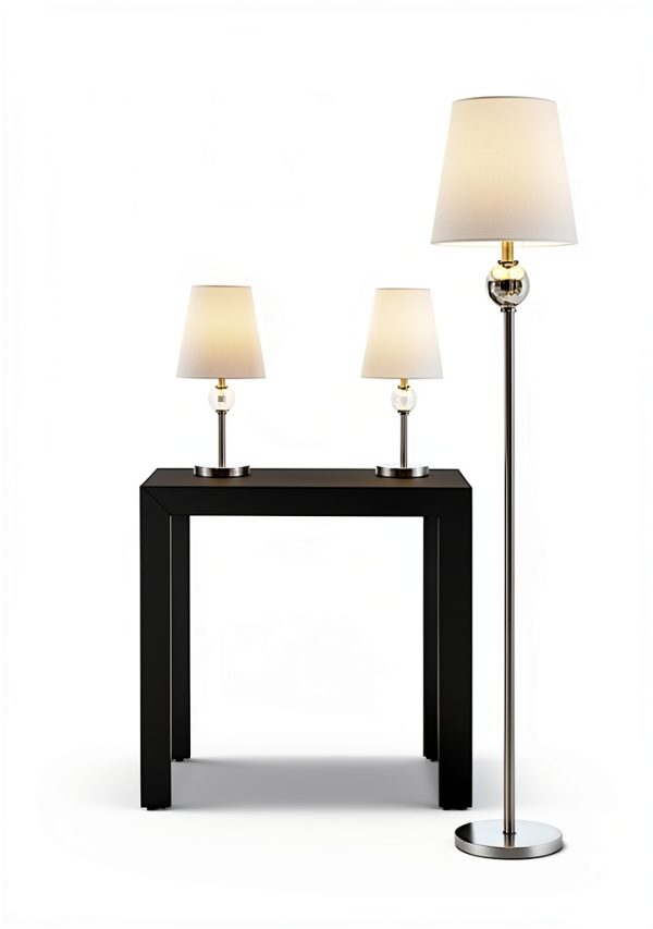 HomeConcept Floor Lamp Set Brushed Nickel White Linen Shades-1