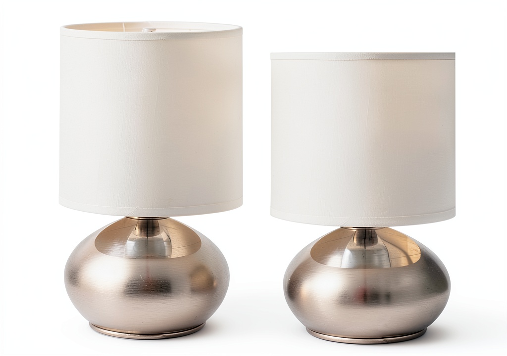 Catalina Lighting brushed nickel touch lamp set on a bedside table