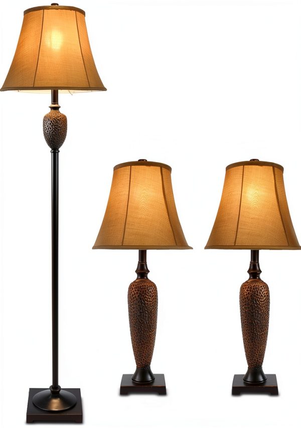 Elegant Designs Lamp Set Hammered Bronze Traditional Style-3