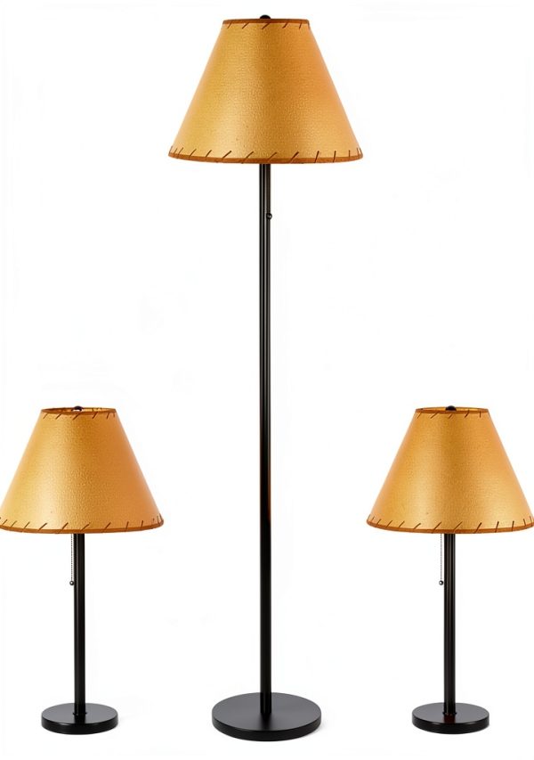 HomeConcept Rustic Bronze Floor Lamp Set Oil Parchment-0
