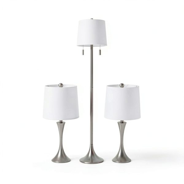 Lavish Home Silver Floor Table Lamp Set Brushed Steel-4
