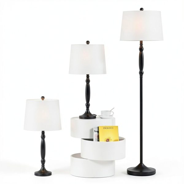 4ModernHome Lamp Set Black White Linen Living Room Bedroom-4