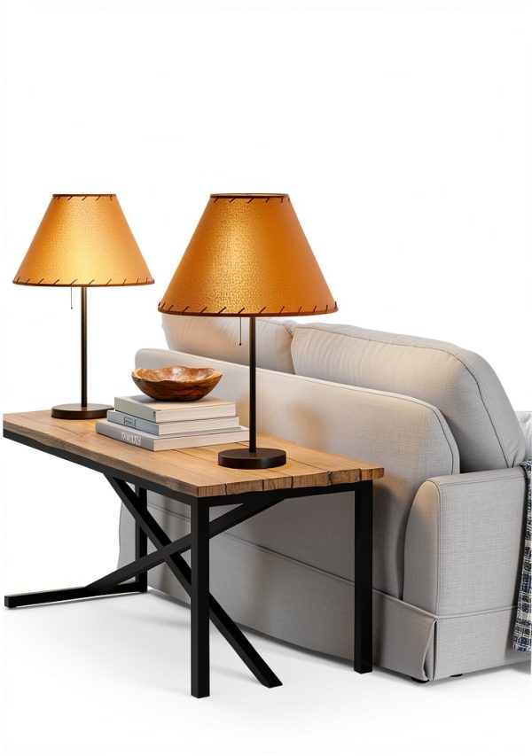 HomeConcept Rustic Bronze Floor Lamp Set Oil Parchment-3