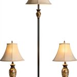 Tangkula Traditional Lamp Set Linen Shades Rotary Switch-0