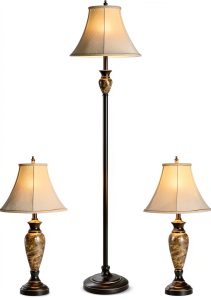 Tangkula Traditional Lamp Set Linen Shades Rotary Switch-0