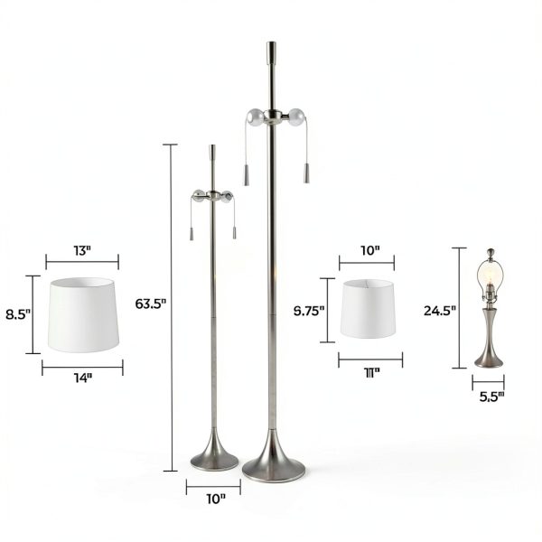 Lavish Home Silver Floor Table Lamp Set Brushed Steel-2
