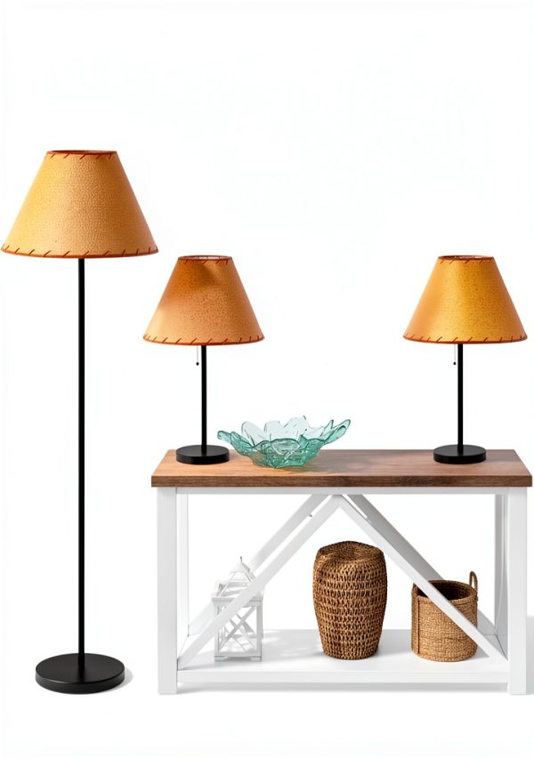 HomeConcept Rustic Bronze Floor Lamp Set Oil Parchment-1