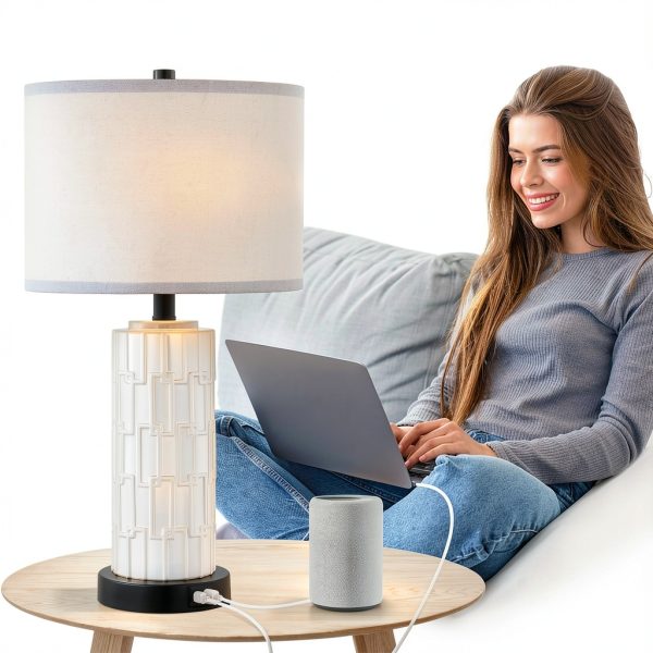 KAWOTI Ceramic Table Lamp Set with USB Charging Modern-2