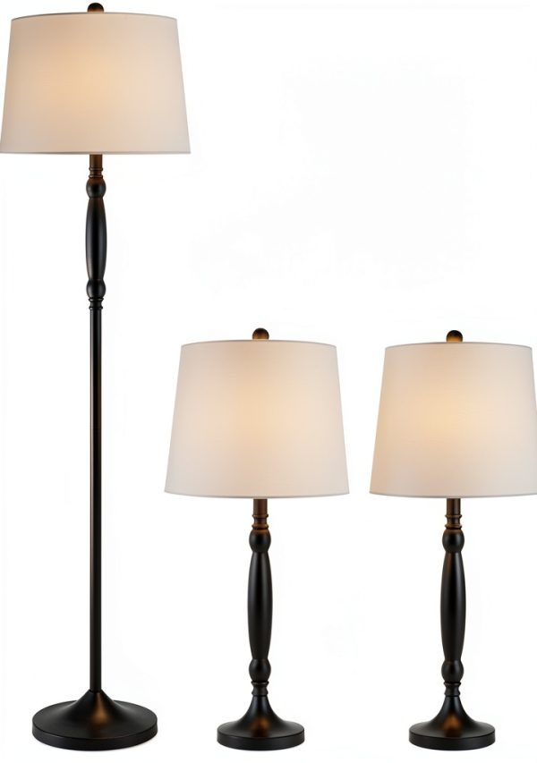 4ModernHome Lamp Set Black White Linen Living Room Bedroom-1