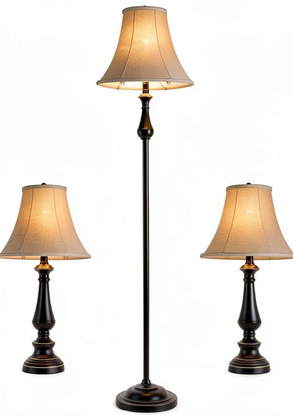 Smeike Art Deco Floor Table Lamp Set Black Retro Design-0