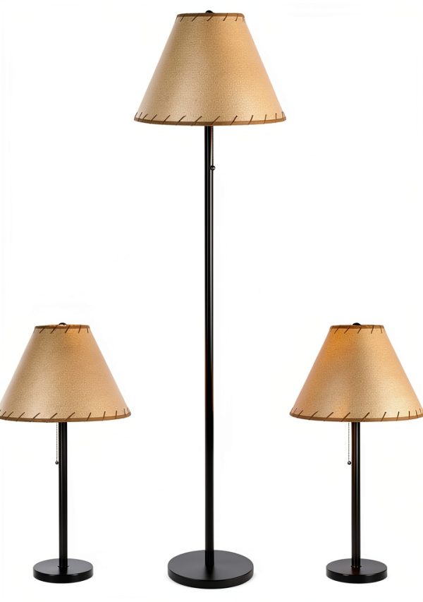 HomeConcept Rustic Bronze Floor Lamp Set Oil Parchment-4