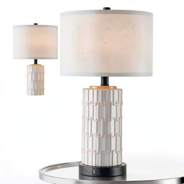 KAWOTI Ceramic Table Lamp Set with USB Charging Modern-4
