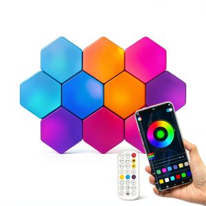 SLARY Hexagon LED Wall Lights RGB Color Changing Gaming-0