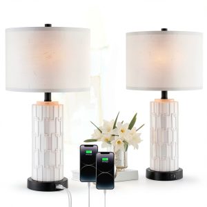 KAWOTI Ceramic Table Lamp Set with USB Charging Modern-0