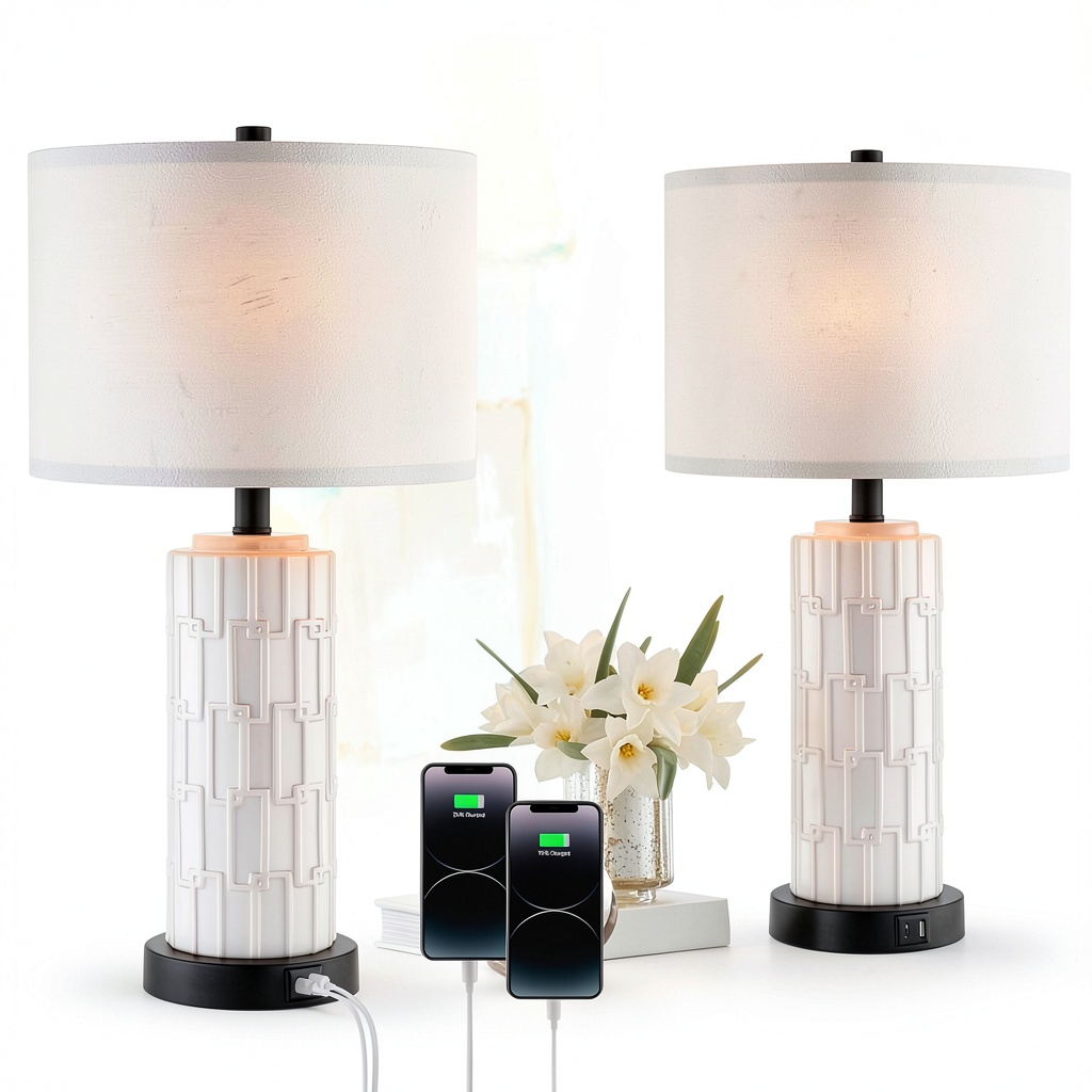 'KAWOTI ceramic table lamp set displayed on a modern bedside table'