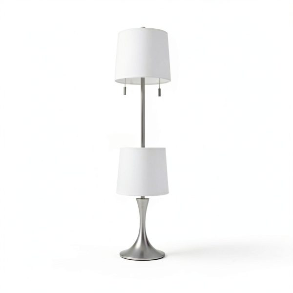 Lavish Home Silver Floor Table Lamp Set Brushed Steel-3