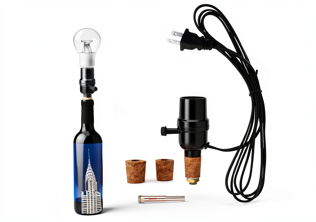 Vino Light Bottle Lamp Kit with wine bottle and corks