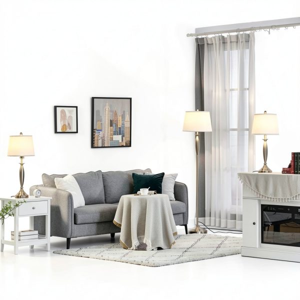 Aosom Modern Linen Lamp Set Steel Base Reading Lights-1
