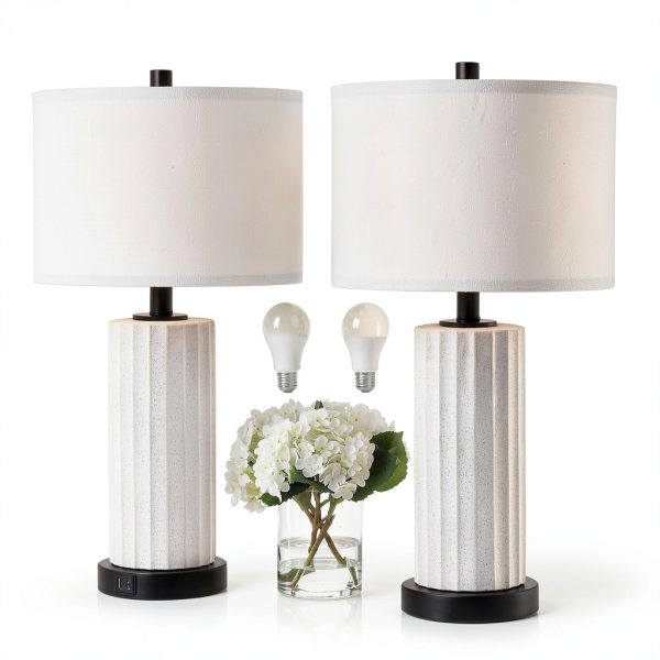 KAWOTI Ceramic Table Lamp Touch Control USB Charging-0