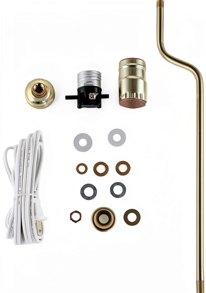 Aspen Creative Make-A-Lamp Kit components displayed with a wine bottle