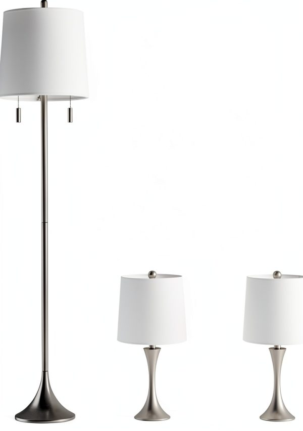 Lavish Home Silver Floor Table Lamp Set Brushed Steel-6