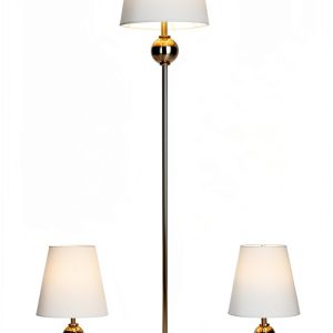 HomeConcept Floor Lamp Set Brushed Nickel White Linen Shades-0