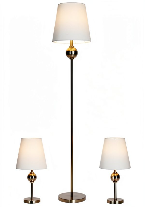 HomeConcept Floor Lamp Set Brushed Nickel White Linen Shades-0