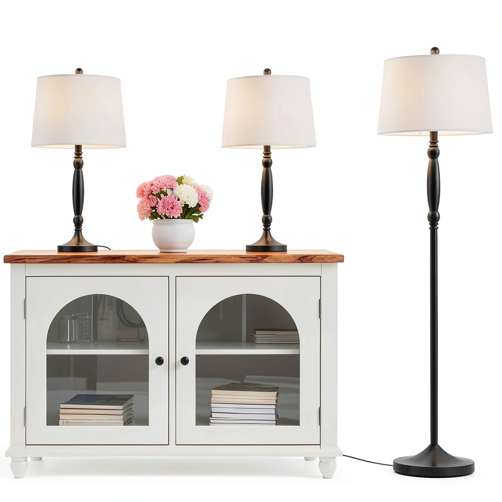 4ModernHome lamp set displayed in a modern living room setting