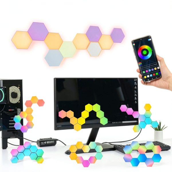 SLARY Hexagon LED Wall Lights RGB Color Changing Gaming-1