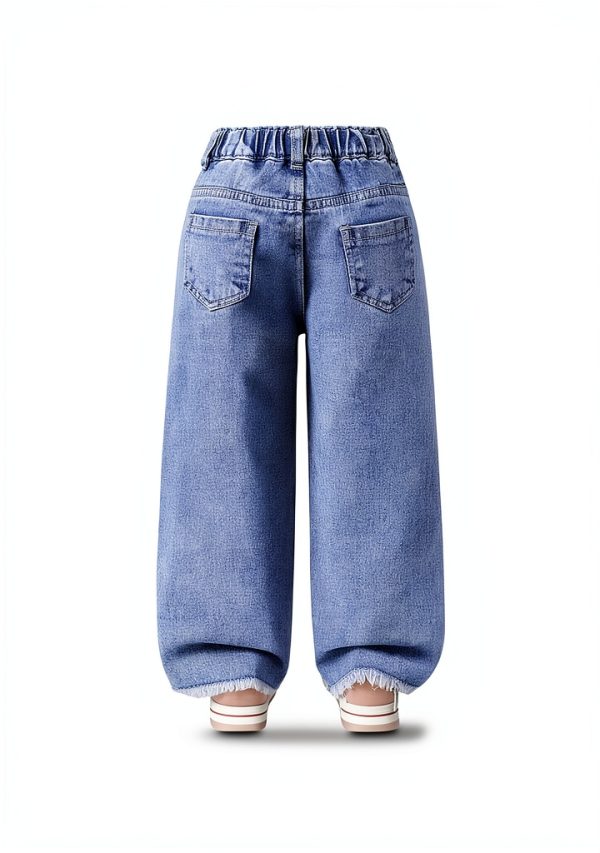 Little Trendy Denim Girls Pants Light Wash 4T-7 Years Cute Heart Print-1