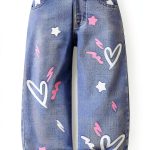 Little Trendy Denim Girls Pants Light Wash 4T-7 Years Cute Heart Print-0