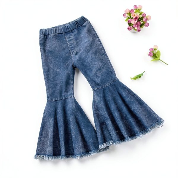 Denim Bell Bottoms Baby Girls Jeans ICECTR Flared Ripped Wide Leg Blue-1