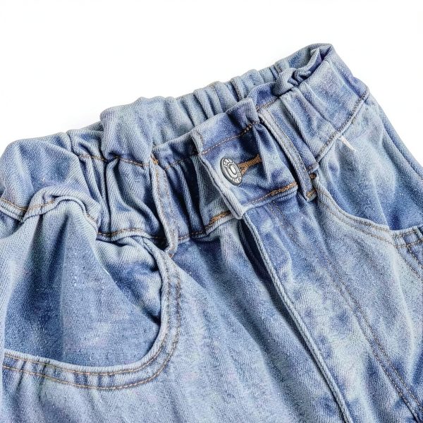KidStyle Lightblue Girls Cargo Jeans Wide Leg Denim with Elastic Waist-2