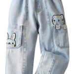 Toddler Girls Jeans Medium Wash Elastic Waist Wide Leg by KidStyle-0