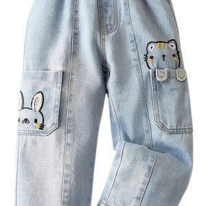 Toddler Girls Jeans Medium Wash Elastic Waist Wide Leg by KidStyle-0