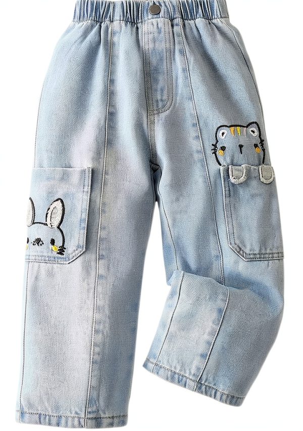 Toddler Girls Jeans Medium Wash Elastic Waist Wide Leg by KidStyle-0