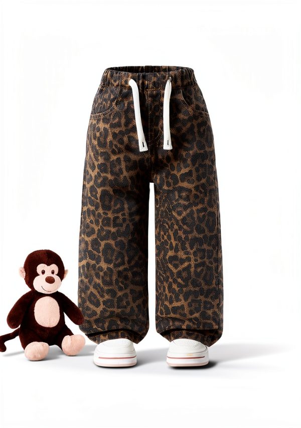 Cheetah Print Girls Denim Jeans – Coffee Brown, Soft Fabric-1