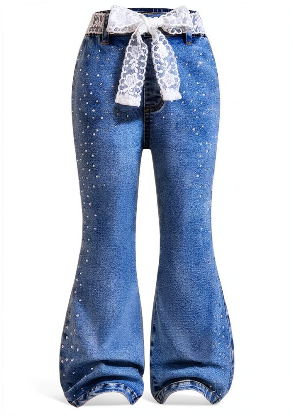 Sparkly Girls Jeans KidStyle High Waisted Rhinestone Denim 6Y Medium-0