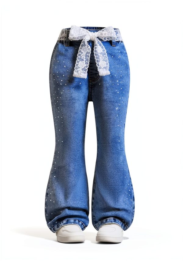 Sparkly Girls Jeans KidStyle High Waisted Rhinestone Denim 6Y Medium-5