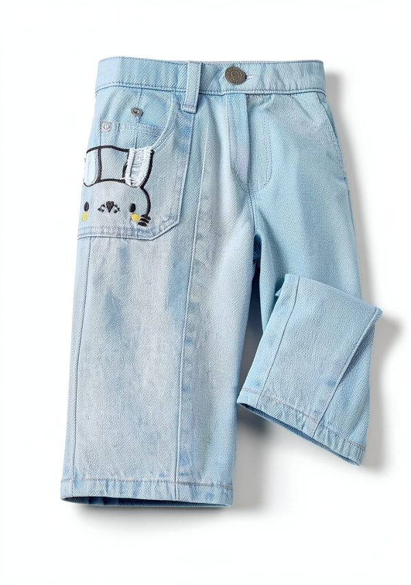 Toddler Girls Jeans Medium Wash Elastic Waist Wide Leg by KidStyle-2