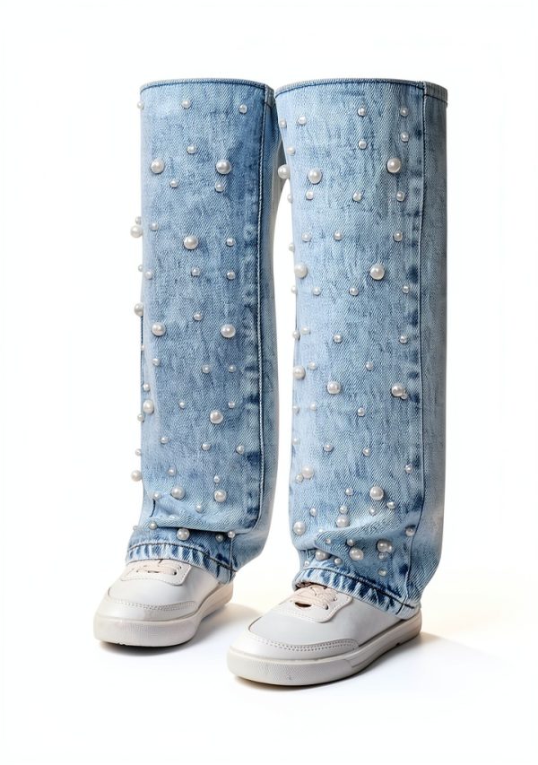 KidStyle Light Wash Girls Jeans 4T 7Y Baggy High Rise Casual Denim-4