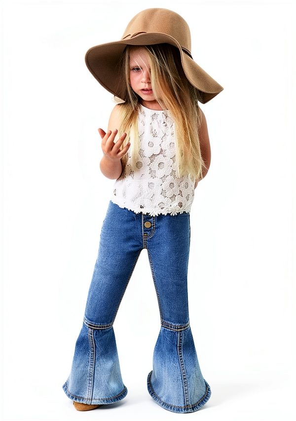 Kids' Bell Bottom Jeans Dark Blue Toddler Girl Denim Pants 2-7 Years-0