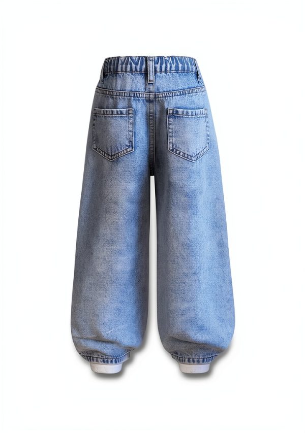 KidStyle Light Wash Girls Jeans 4T 7Y Baggy High Rise Casual Denim-1